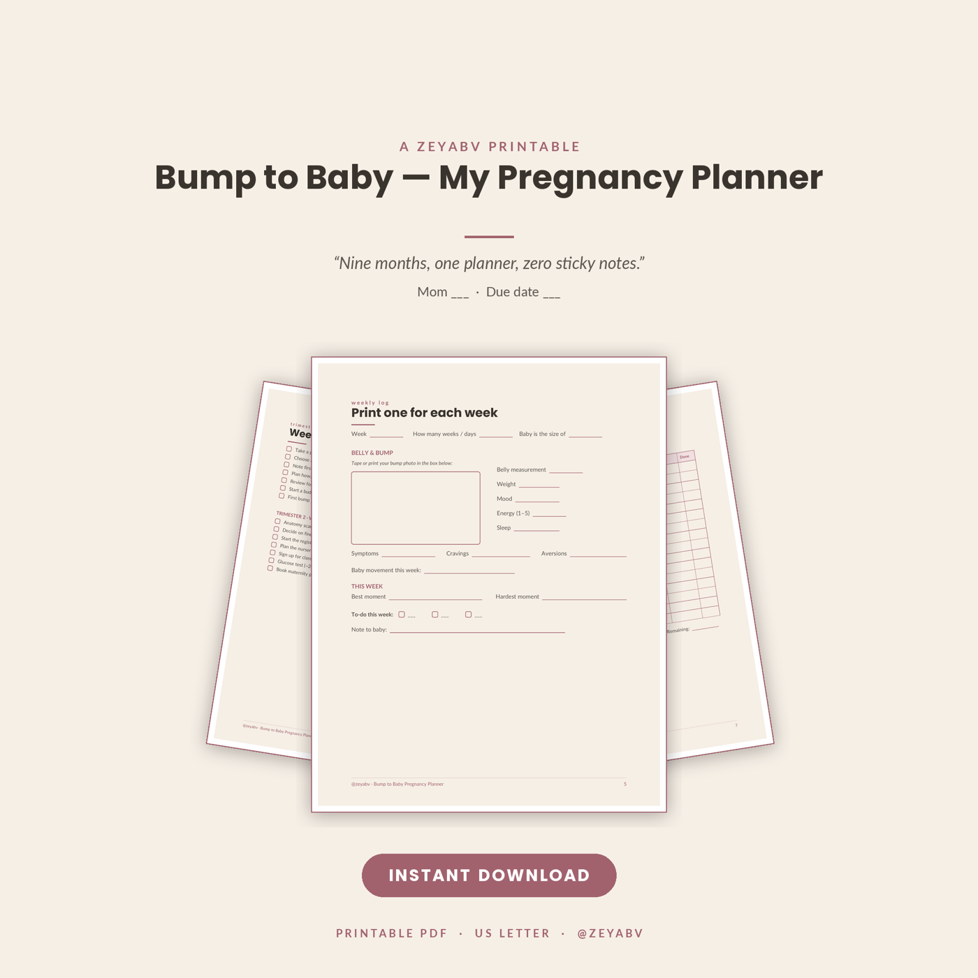 Bump to Baby Pregnancy Planner printable preview